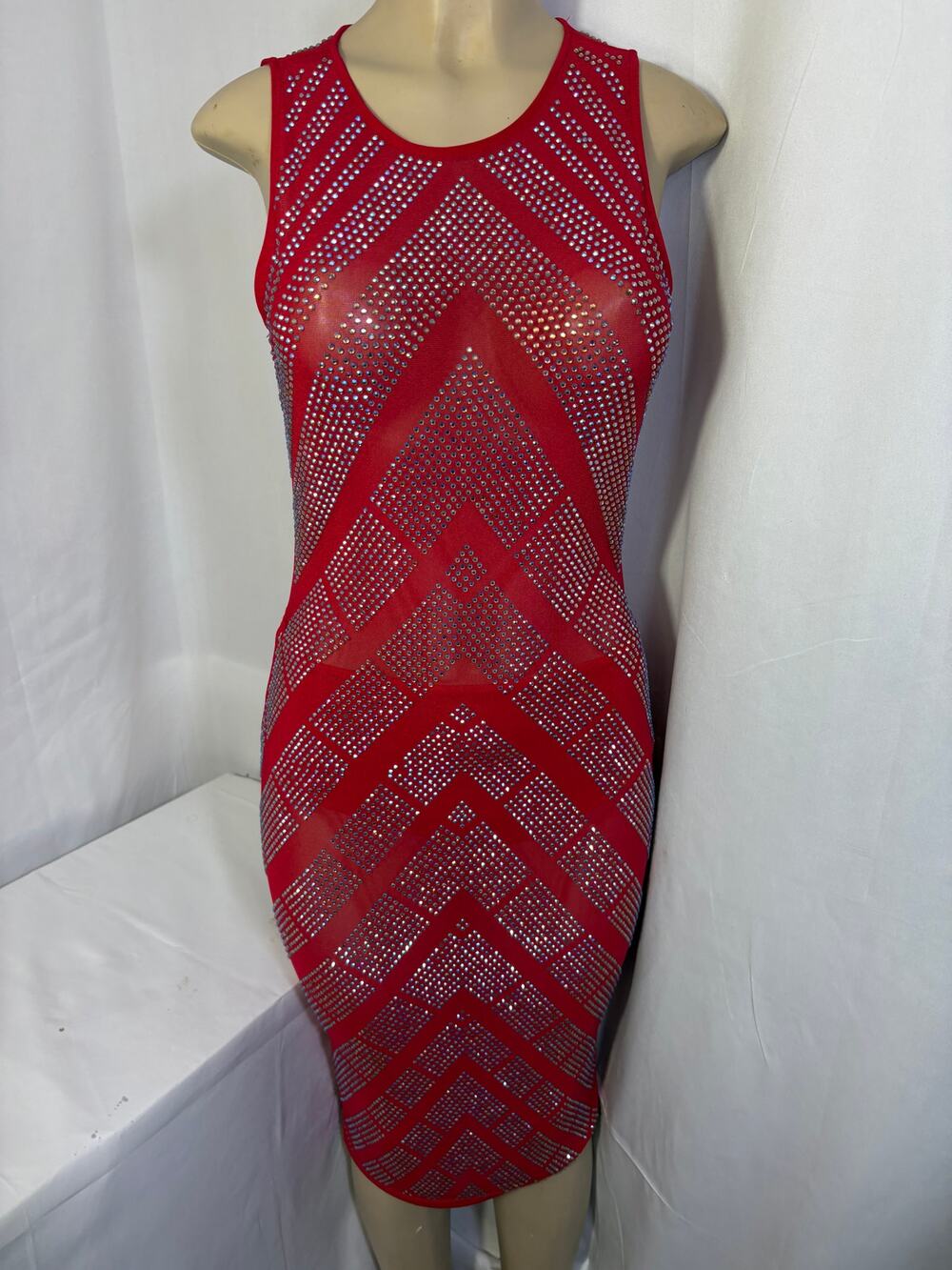 Fashion Nova Just For You Rhinestone Midi Dress Red Size Large NWT